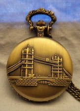 London Tower Bridge Taschenuhr Halskette Kette Bronze Steam Punk Alt Vintage UK