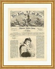 Der Winter Holzstich Jahreszeiten Hut Nerz Pelzmantel Muff Mütze Locken E 0183