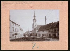 Ansicht Elsterwerda, Hauptstrasse mit Schuhmacherei G. Curt Schneider & Kirche 