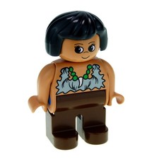 1x Lego Duplo Figur Frau braun Steinzeit Höhlenmensch Kette caveman 4555pb145