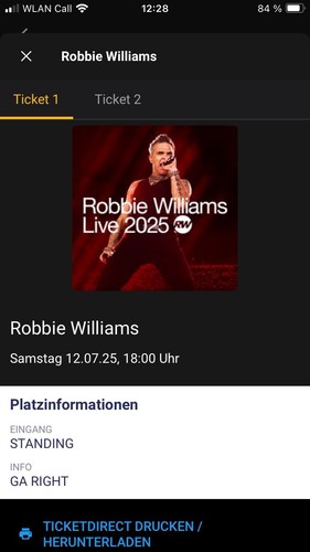 Robbie williams tickets - 2x,