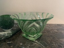Art Deco Antike Glas Schale Pressglas Obstschale grün 24 cm Durchmesser, top