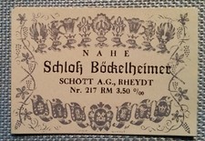 altes kleines Flaschenetikett für Kaufladen Puppenstube Schloß Böckelheimer Nahe