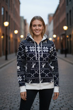 Hoodie Winter Weihnachten Norweger Muster Rentier Schneeflocke Kapuzenjacke
