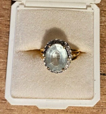 Damenring mit 20 Diamanten ca.0,15ct weiß und echter Aquamarin, Gold 585