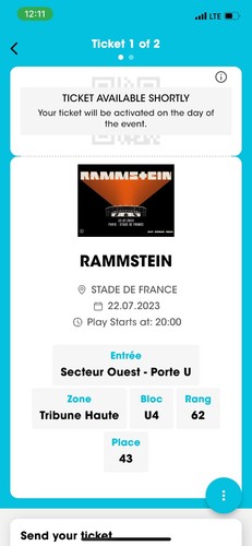 Rammstein ticket paris - rammstein,