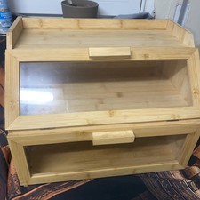 Bambus Brotkasten mit Belüftung,Großer Brotbox, 2 Etagen und Sichtfenster