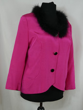 Damen TRAUMHAFTE Jacke Blazer Pink mit Schwarzen FEDER Kragen Größe 42 TOP!