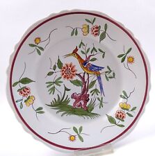 Faience Fayence Teller handgefertigt Paradiesvogel Blumen France Vintage Dm 23,5