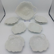 Schönes 9 tlg. Fürstenberg Porzellan Blatt Relief Set Schale weiß  Blätterdekor
