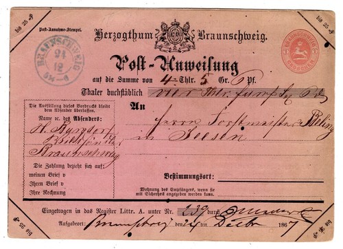 Braunschweig postanweisung a3i - postanweisung,