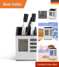 Multifunktionale digitale Uhr mit Stiftehalter und Klangsteuerung für elegant.