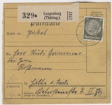 DR Langenberg Thüringen Paketkarte 1934