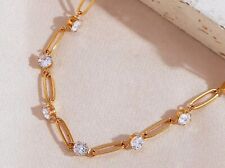 Halskette Büroklammer 18K.Gold vergoldet Wasserfest Edelstahl AAAA Zirkon Kette