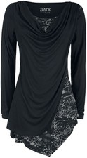 Black Premium by EMP Damen Schwarzes Langarmshirt mit Wasserfallausschnitt und