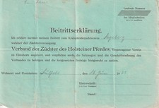 Beitrittserklärung: Verband der Züchter des Holsteiner Pferdes, 1935