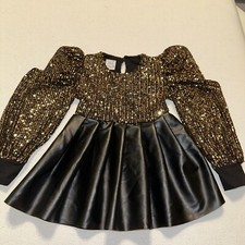 Baby Festkleid Leder Pailetten Gold Schwarz Mädchen Gr. 92/98 Neuwertig Hochzeit