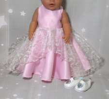 Handarbeit Fest Prinzessinnen Kleid + Schuhe Puppenkleidung Re born Baby 43 cm