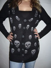 TOTENKOPF Strickjacke Jacke SKULL Wolle mit Kaschmir Anteil Stretch S M L XL Neu