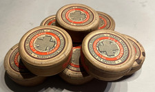 Alte Papp Schachtel Dose F&C Achenbach Frankfurt Verbandsstoffe 9x3,5cm Verband