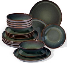 Geschirr Set 18 teilig Steinzeug reaktiv moosgrün Tafelservice mikrowellenfest