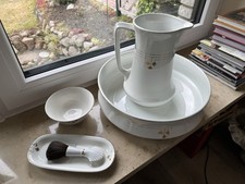 Faience Waschset 5 tlg Waschschüssel Krug Art Deco Antik Porzellan Onnaing