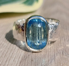 Goldschmiedering Aquamarin Rutile 925 Silber massiv rough handmade Kiodesign