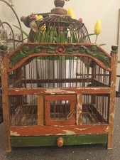 Vintage Vogelkäfig Holzkäfig Jugendstil 40 x 25 cm