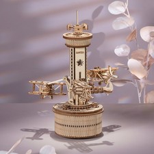 ROKR Air-Control Tower 3D Holzpuzzle DIY Spieluhr Modellbau Kits Kinder Geschenk