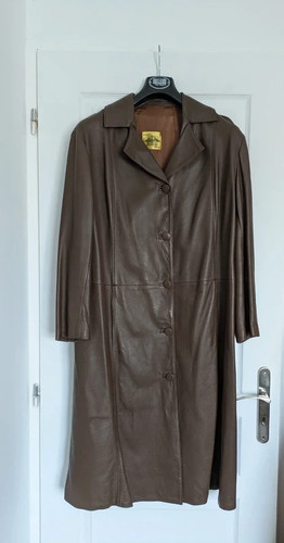 Vintage langer ledermantel - ledermantel,