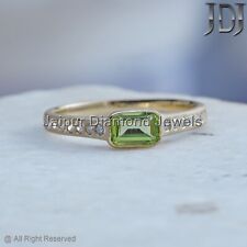 Solid 14K Gelbgold Natürlicher Diamant Peridot Edelstein Stapelbar Dainty Ring
