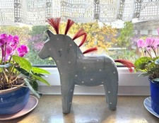 Dala Pferd Ikea Holz Vintage 80er Jahre Schweden Holzpferd mit Mähne hellblau