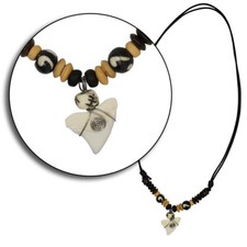 1 verstellbare Haifischzahn Kette mit Perlen Zahn Leder Surfer Shark Ethno