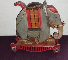 Antiker Elefant Reittier aus Holz  Geschnitzt, Handbemalt, Ledersitz