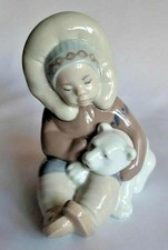 Lladro Porzellan Figur. Figur ESKIMO MIT EISBÄR Style L1195G