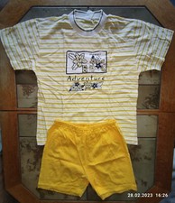 Retro Vintage kurzer Mädchen Schlafanzug gelb/weiß Gr.152 