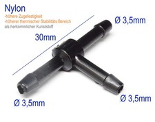 Ø 3,5mm T Stück Nylon KFZ Verbinder Wischwasser u. Vakuum Schlauch Verteiler