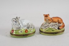 Q28R69- 2x Limoges Porzellan Dose mit figürlichem Deckel handbemalt