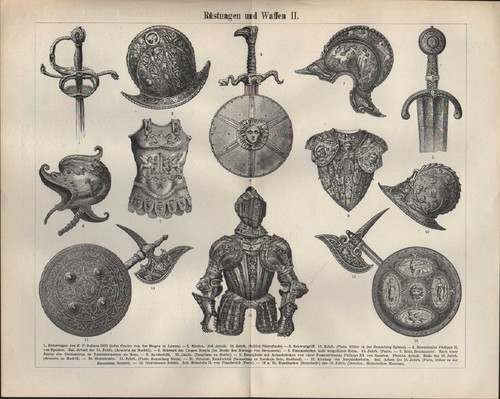 Lithografie 1897 rüstungen - lithografie,