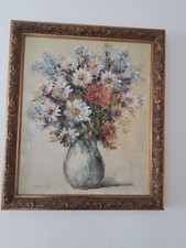 Ölbild auf Leinwand, Blumenmotiv mit schönem Rahmen 70 cm hoch 59 cm breit