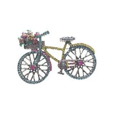 Modeschmuck Broschen und Anstecknadeln: Fahrrad mit Blumenkorb Kristallbrosche