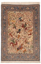 Isfahan Mit Seide Handgeknüpfter Perserteppich 209x147 cm-Orient,Rug,Beige,Antik