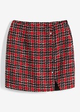 Tweed Rock in kariert mit Schlitz Gr. 44 Dunkelrot Schwarz Damen Minirock Neu