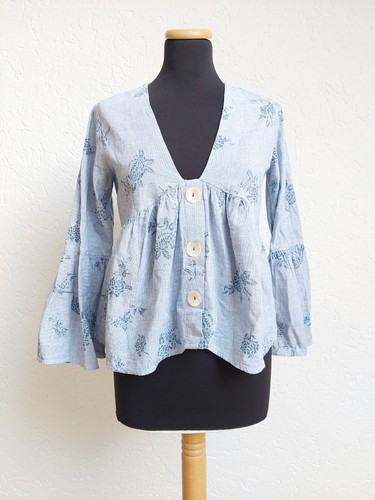 Blaue blumen bluse mit - bluse,