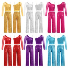 Kinder Mädchen Tanzkleidung Hip Hop Crop Top Mit Hose Eine Schulter Tanzkostüm