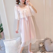 Damen Lolita Nachthemd Kleid Spitze Prinzessin Fairy Nachtwäsche Ruffles Arm