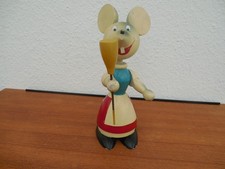 Vintage 50er Jahre Goula Holz Maus Spardose Bank 24 cm  (B)