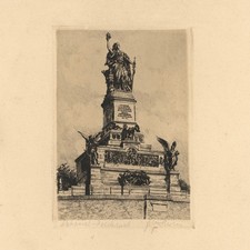 Niederwalddenkmal Radierung historisch Landschaft Hessen signiert um 1900