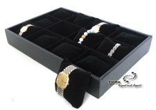 Uhren Vorlagebrett Uhrenkaste Samtkissen für 12 Uhren schwarz