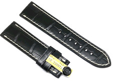 XL Kroko Uhrenarmband passend für Panerai Faltschließe 24mm schwarz weißer Naht